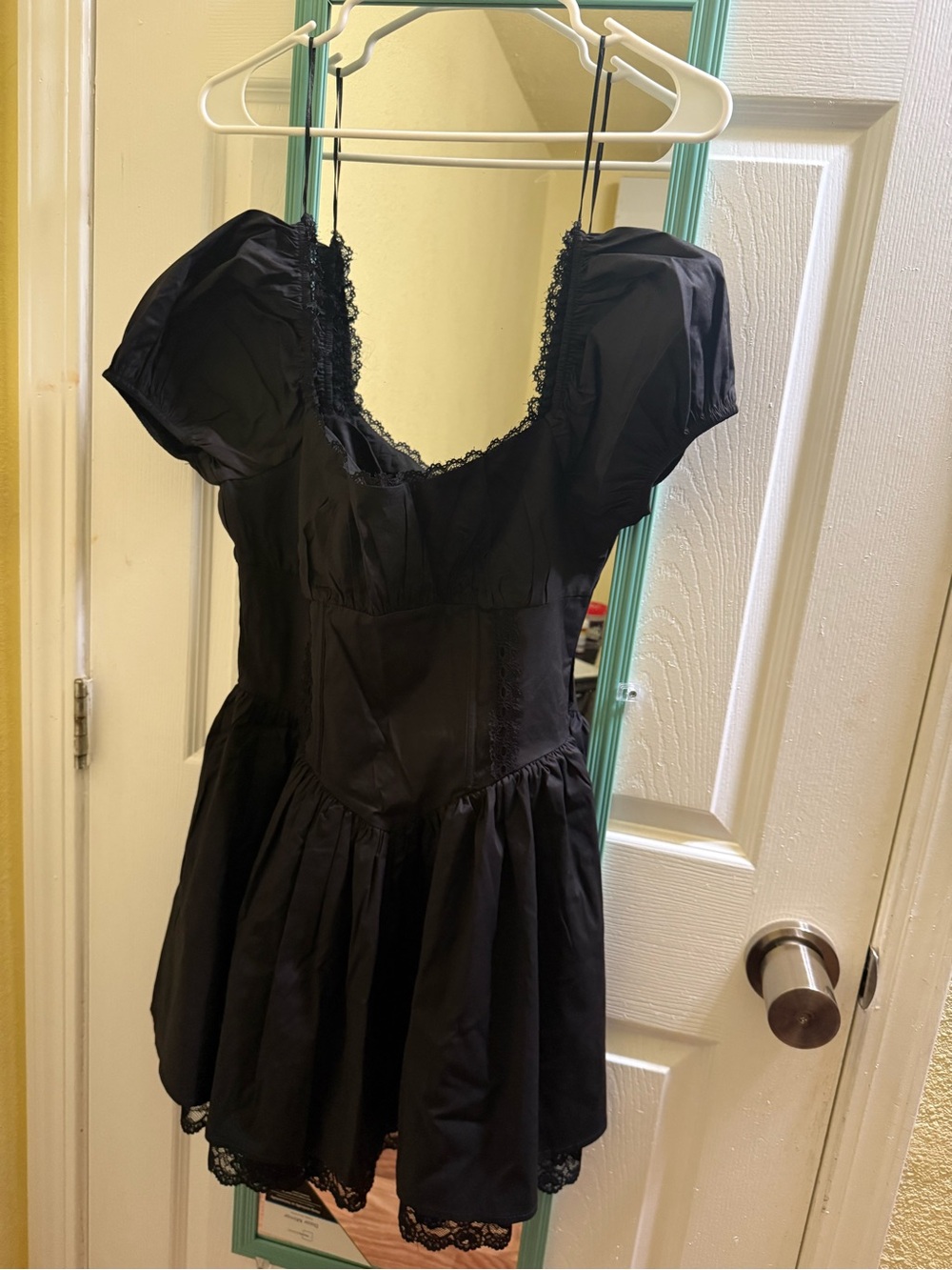 Black Lace-Trim Mini Dress